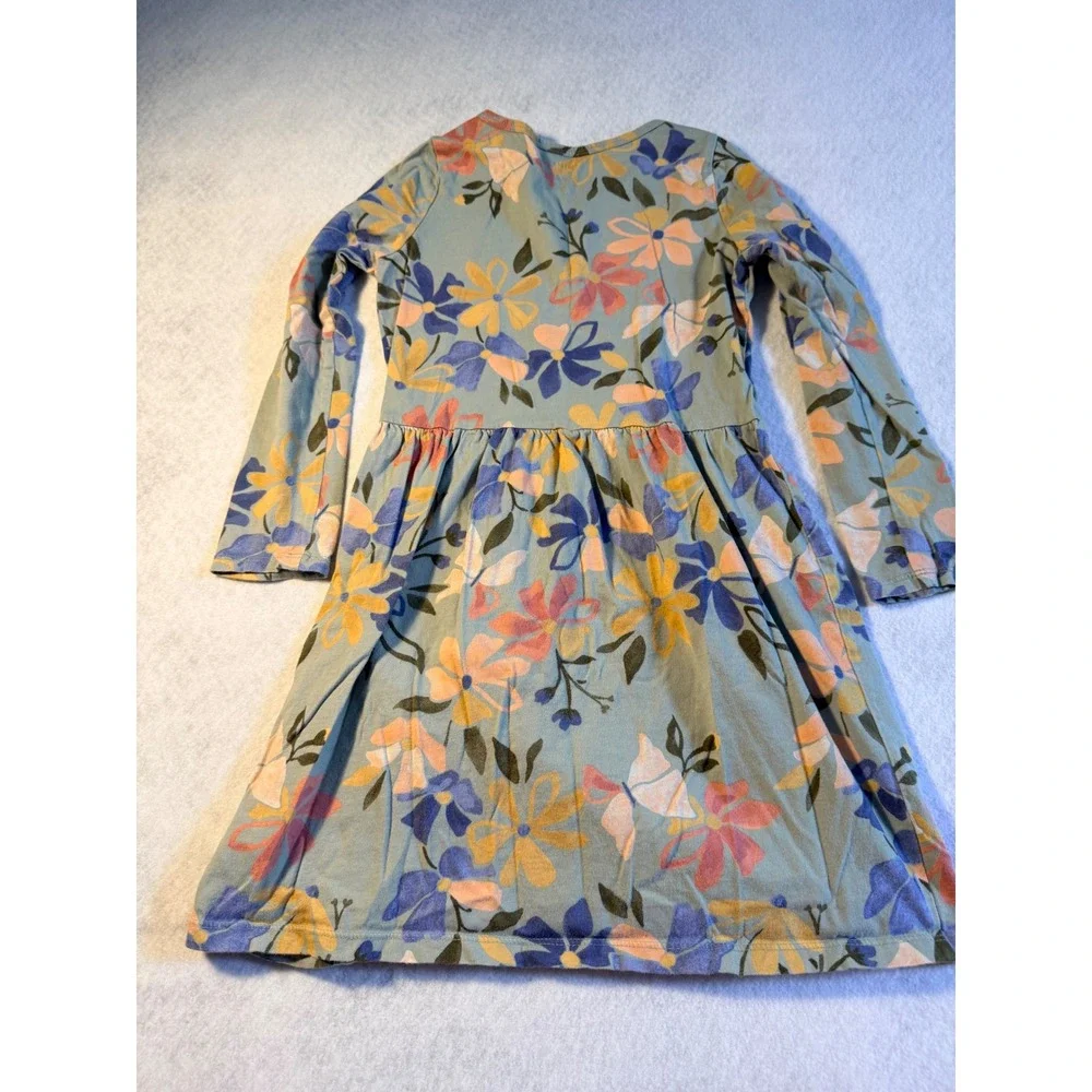 Carters Kid Girls Floral Long Sleeve Cotton Jersey Dress Sage Green Size 7 7A